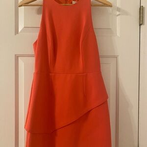 Halston Heritage Orange Red Asymmetrical Tiered Cocktail Dress